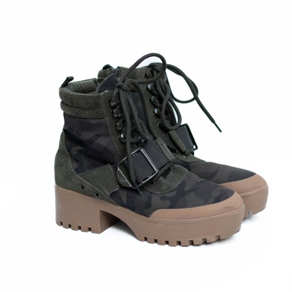 Steve Madden Nayra Camo Platform Boots Sz 6M Lace-Up Lug Sole Combat Style - Picture 1 of 13